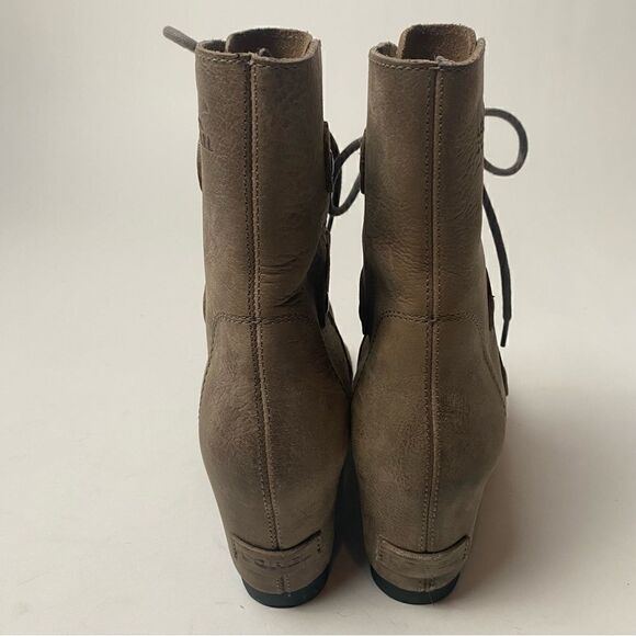 Sorel Joan of Arctic Mid Lace Up Wedge Dark Fog Kettle Grey Tan 7.5 - Picture 4 of 6